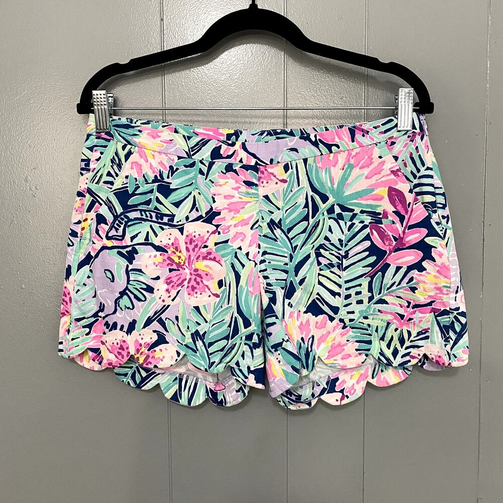 Lilly Pulitzer Blue Tropical Slathouse Soiree Scallop Preppy Magnolia Shorts 2
